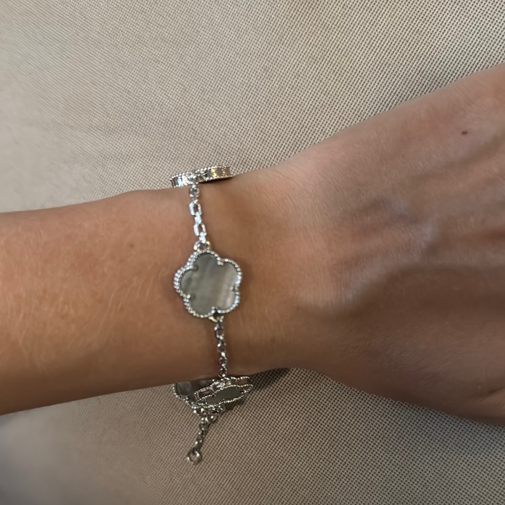 REVOLVE Silver Bracelet with Clover Accent